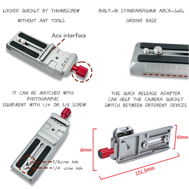 Camera Quick Release Plate with Arca Swiss Style Clamp for DJI Cimbal Stabilizer RS2/RS3/RS3-PRO/RSC2,Black.