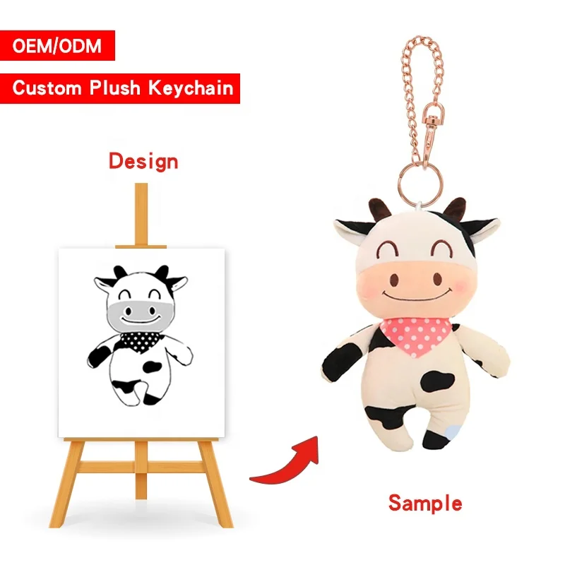 Wholesale Custom Soft OEM Cute Pretty Stuffed Animal Toys Cow Plush Keychain for Sale