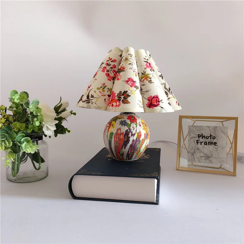 Ceramic Modern Table Lamps with 3 Way Dimmable Bulb Bedside Lamps with Handmade White Pleated Shade for Bedroom, Living Room