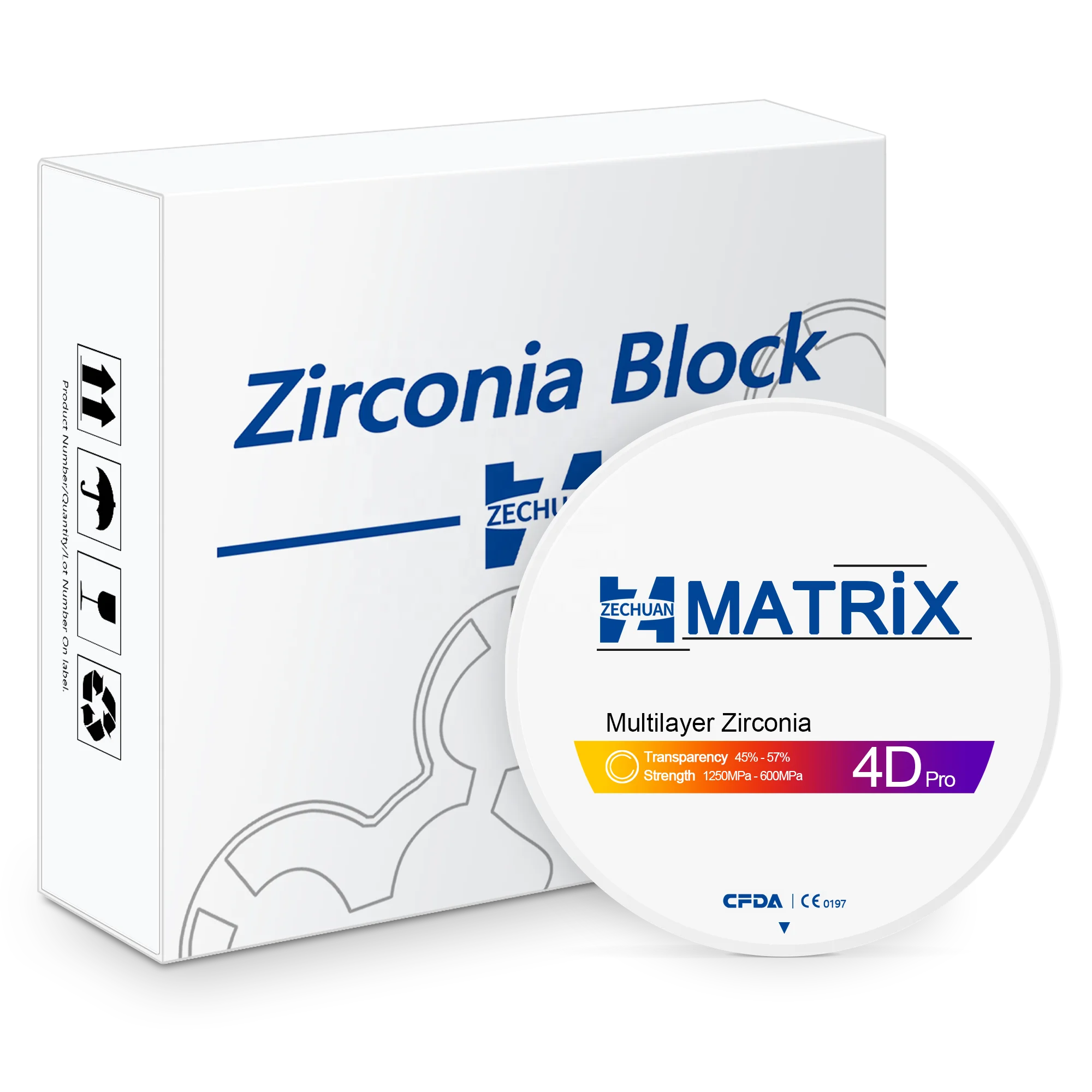 ZECHUAN MATRIX 4D Pro Multilayer Zirconia Blocks Dental Lab Materia 98mm CAD/CAM Roland Milling Machine