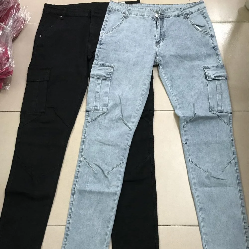 Yingling stack jeans men ripped denim trousers zip off cargo pants hip-hop tapered pants joggers set black denim