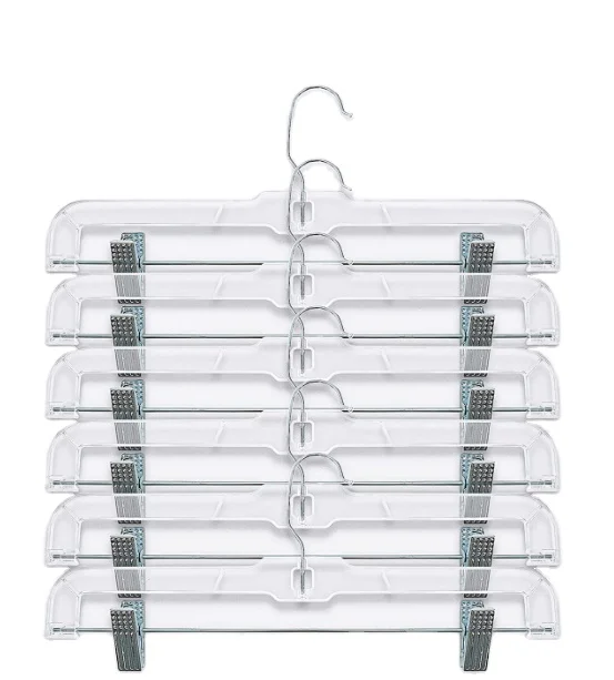 HOUSE DAY 25 Pack 14 inch Clear Plastic Skirt Hangers with Clips Skirt Hangers Clip Hangers for Pants Trouser Bulk Plastic Pan