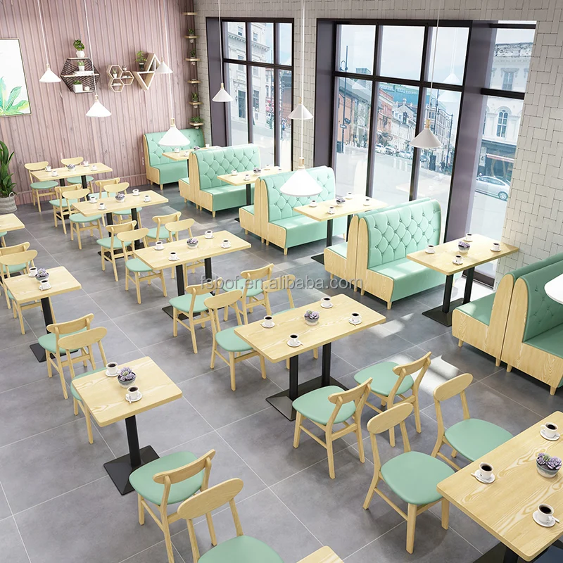 Factory Custom Restaurant Sofa Solid Wood Table and Chair Combination Burger Drink Milk Tea Dessert Shop Hot Pot Wall Booth