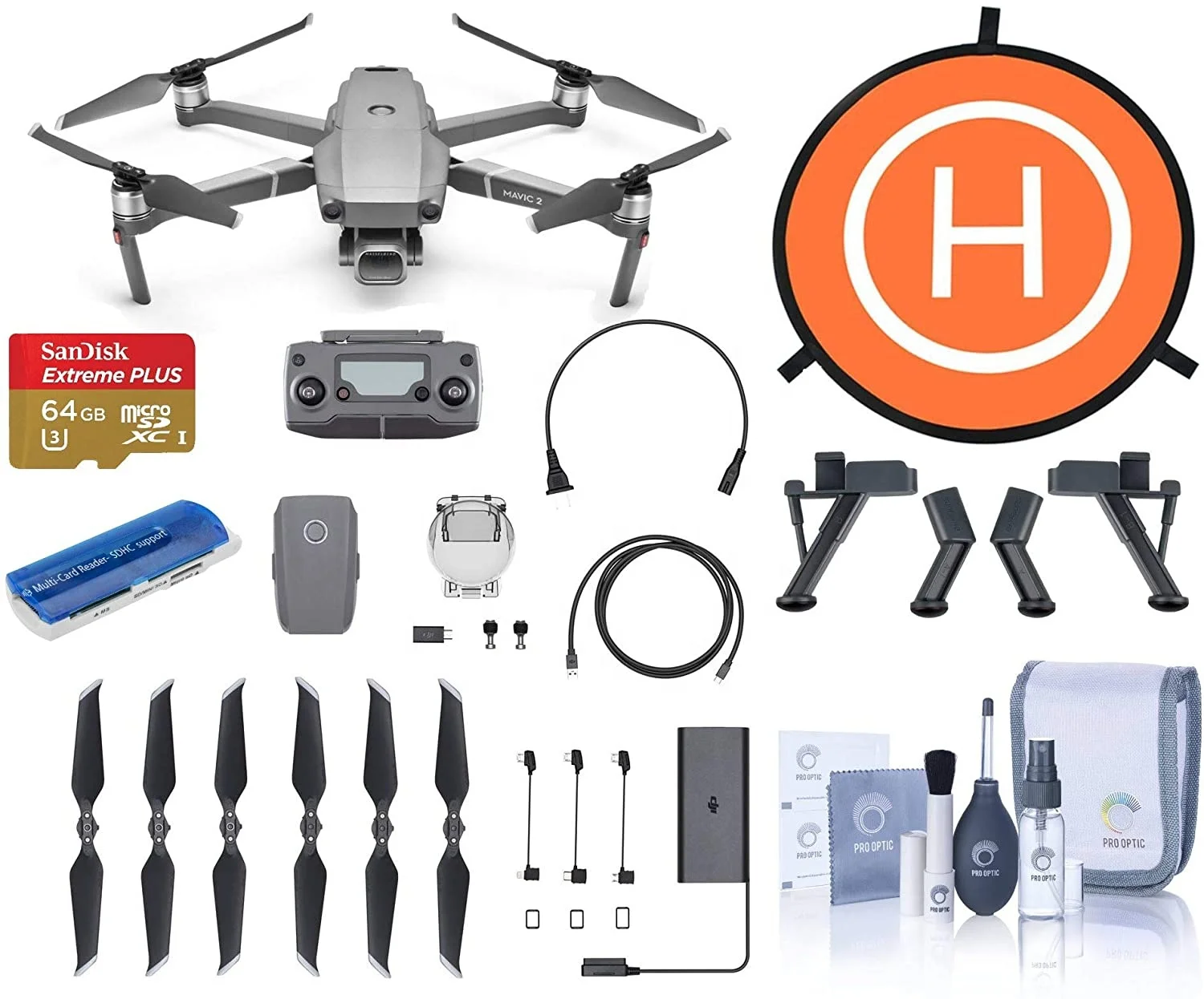 DJI Mavic 2 Pro Quadcopter Kit + 64GB Memory Card + Landing Gear Legs Height Extender Kit + Landing Pad and More