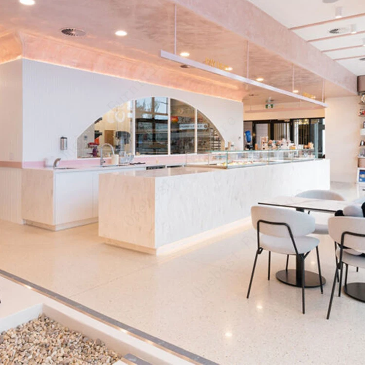 Natural Stone Corian Water Bar Counter Commercial Milk Tea Shop front Service Table with Led