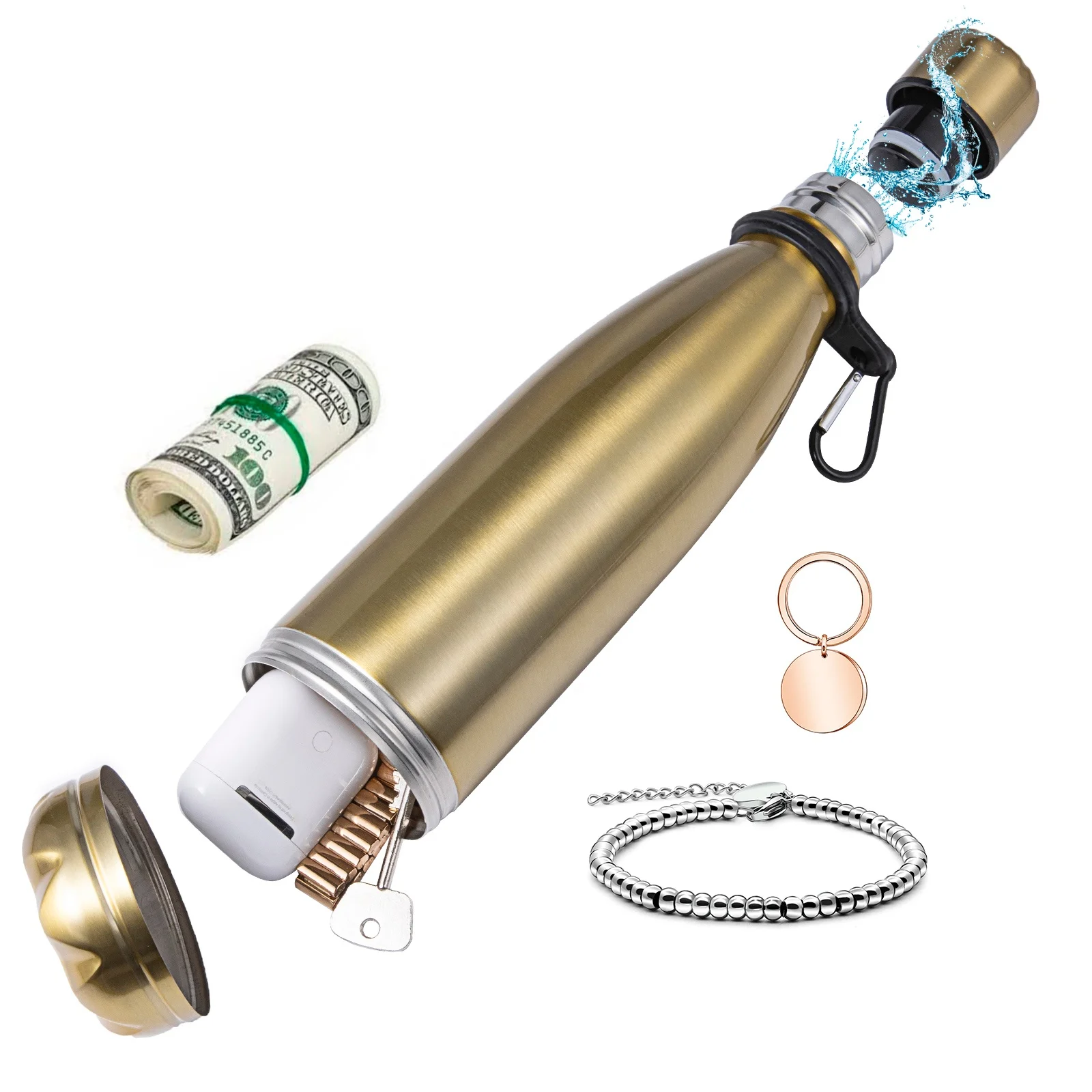Diversion Safe Water Bottle Can Stainless Steel Tumbler with a Food Grade Smell Proof Bag Bottom Unscrews to Store