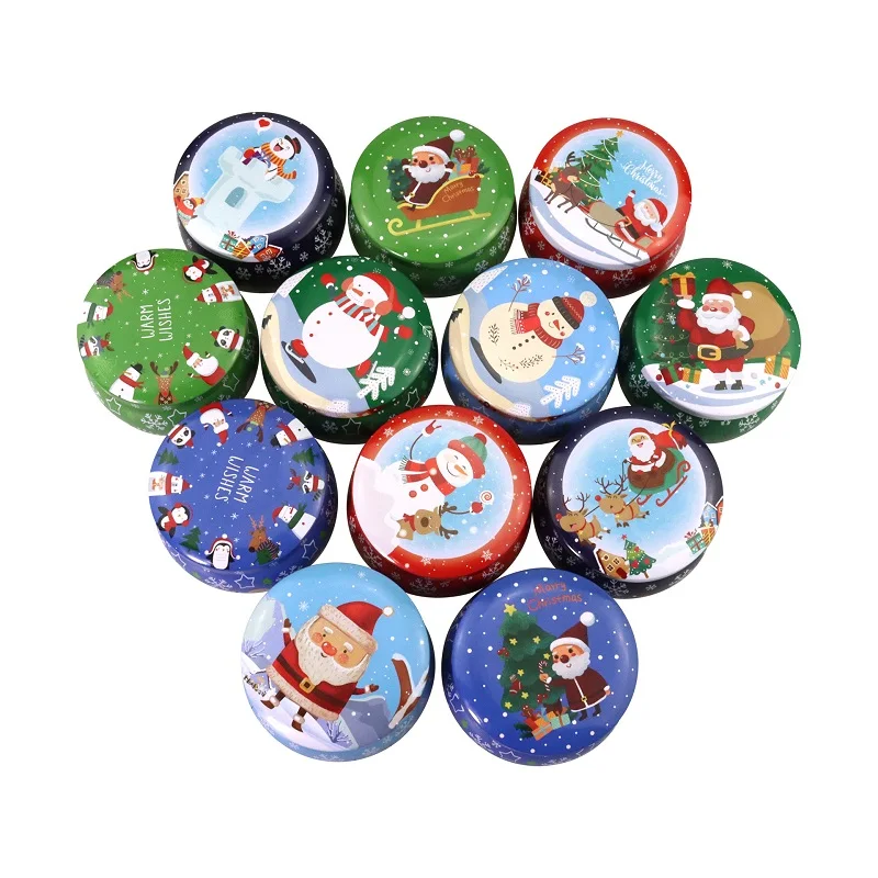 Luxury Christmas Gift Packaging Box 2.2oz Round Metal Candy Candle Container Tin Can Tinplate Jar Scented Candle Jar