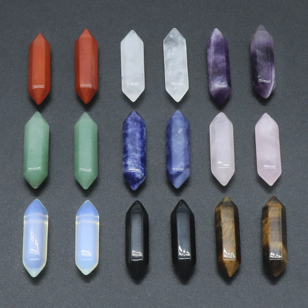 Popular Ornament Double-Headed Pointed Hexagonal Section Prismatic Natural Stone Tiger eye Amethsy  for Home Decoration