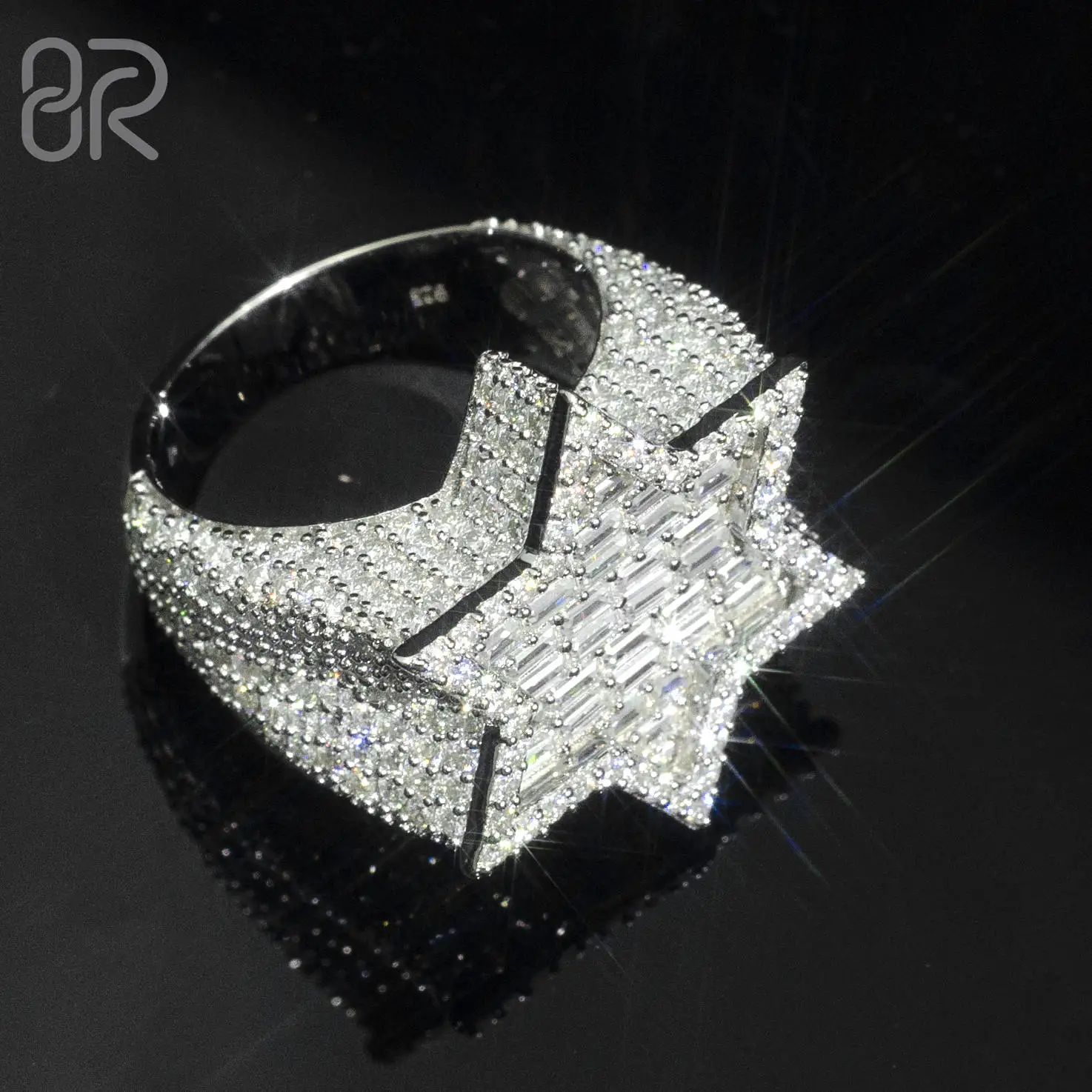 Wholesale VVS Moissanite Diamond Hip Hop Ring Six-pointed Star Baguette Cut 925 Silver Hip Hop Jewelry Custom Championship Rings