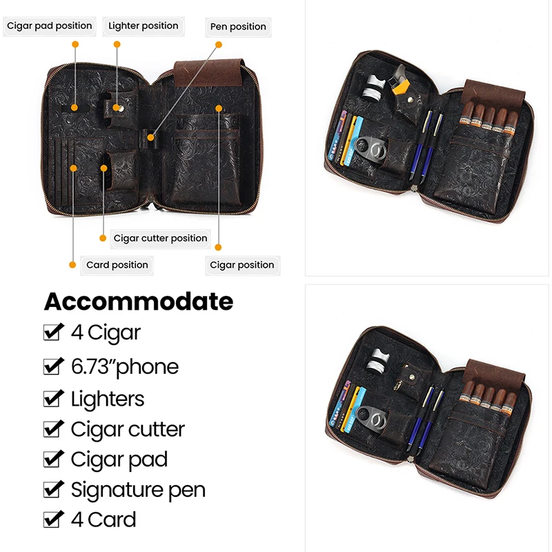 Custom Crazy Horse Leather Cigarette Case Genuine Leather Cigarette Cover With Pouch Lighter Holder for Gifts