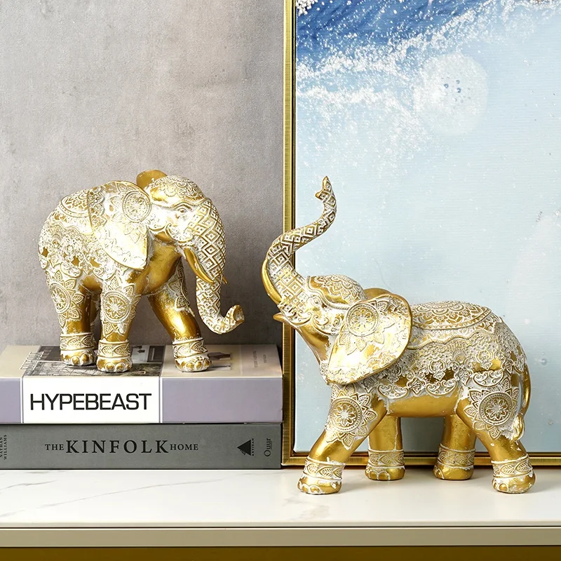 Light luxury American retro lucky elephant ornaments resin animal desk decoration animal statue folk crafts