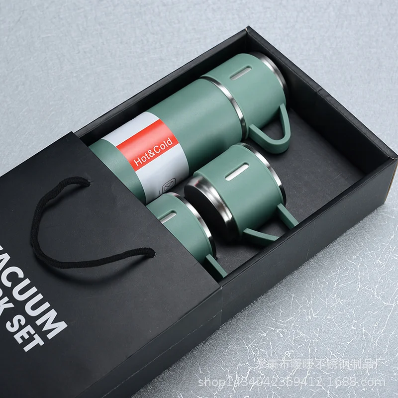 Custom Logo 304 Stainless Steel Outdoor Travel Vacuum Thermos And Tea Cup Set With Custom Business Gift Box