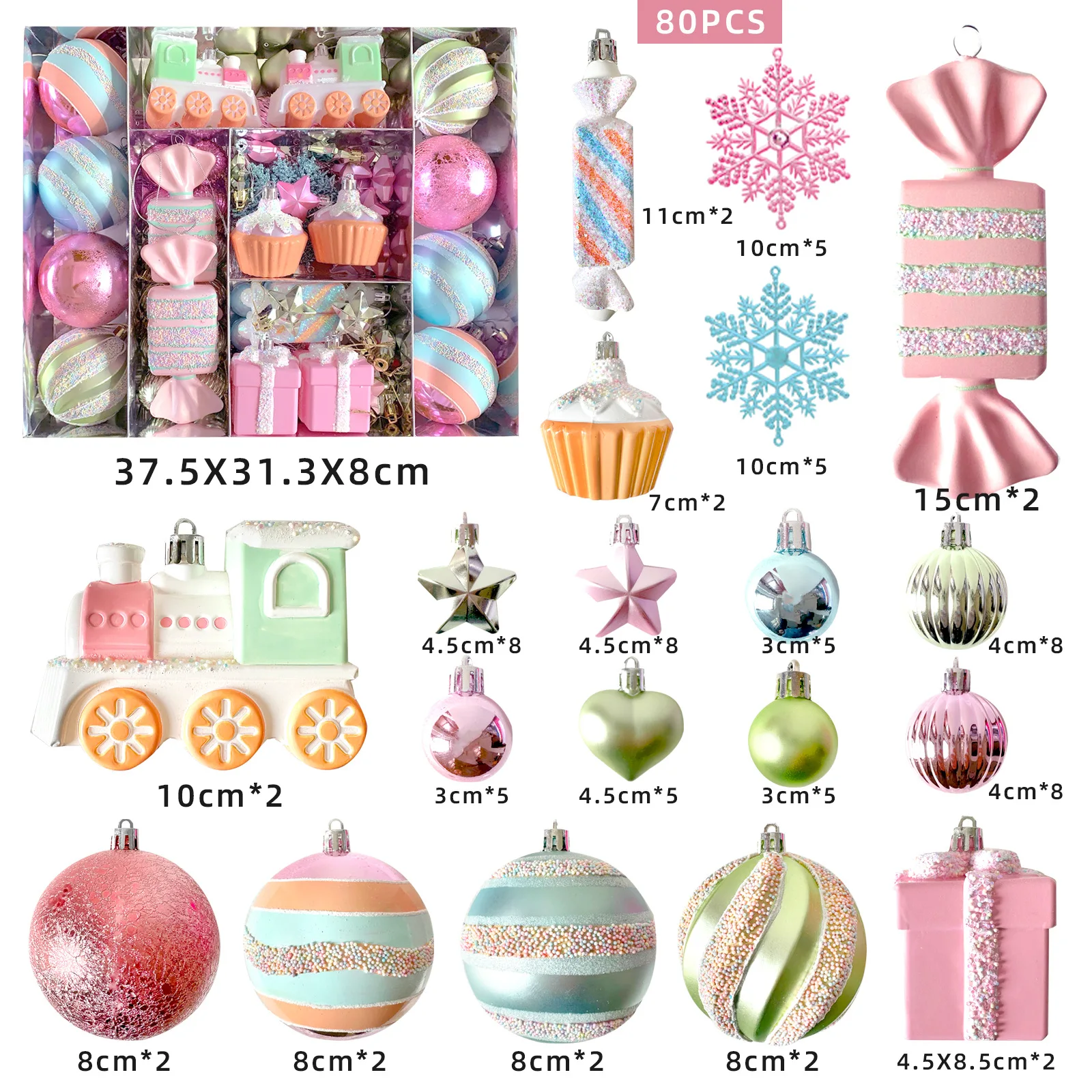 58 pcs pink macaron series christmas tree hanging Ornament set christmas balls