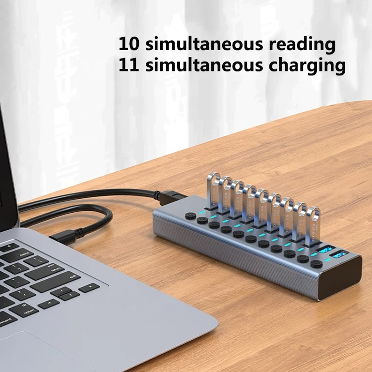  Usb-концентратор 3 0 10 портов с быстрой зарядкой ВКЛ./ВЫКЛ. массивный мульти-Usb-разветвитель для Macbook порта вкл/выкл зарядки массивные Usb Hub Мульти