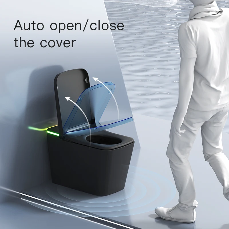 New Design Intelligent Monoblock Toilet Tank Elongated Ceramic Foot Touch Smart Toilet Black With Bidet For Bathroom