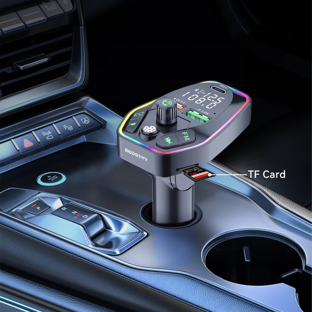 QC3.0 + Type C MP3 Answer call EQ FM RGB light Car Charger button type BT5.1 Wireless Charger disk Car charger