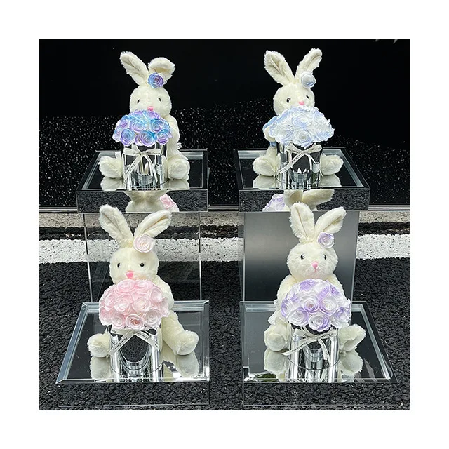AM-PFE31 Ammy Preserved Flower in Acrylic gift box Eternal flower Bunny ear bendable doll cuddle bucket home decor accessories