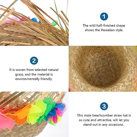 Hawaiian Beach Summer Hat Decorative Lei Straw Hat Costume Hats Accessories Party Fancy Dress for Women Men