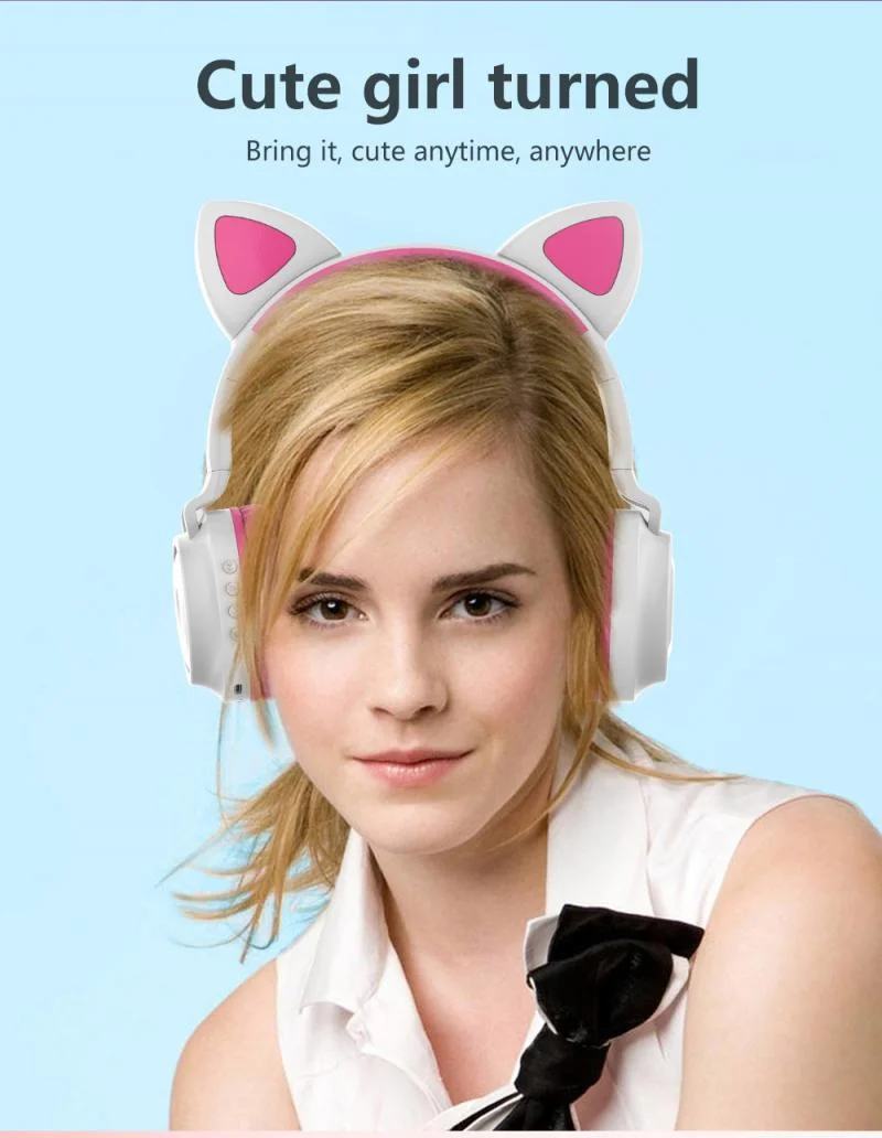 Китайское производство милая светодиодная музыкальная стереогарнитура с кошачьими ушками подарок беспроводные наушники