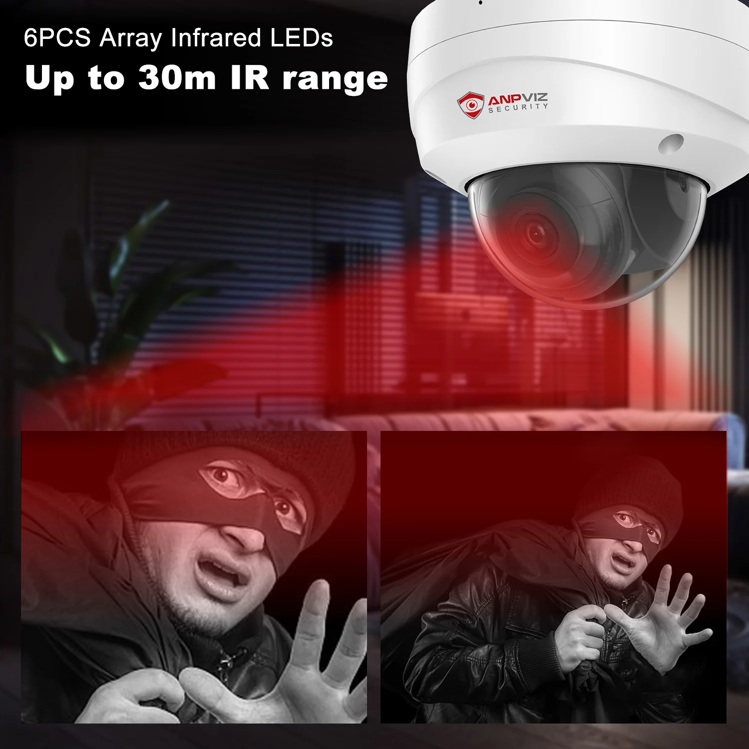 Anpviz 5MP POE IP Dome Camera Motion detection Built in SD Card Slot Audio 30M IR Range IP67 Waterproof WDR H265+