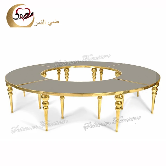 Luxury wedding furniture mirror glass serpentine catering table banquet