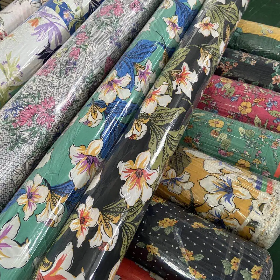 
Cheaper 100% polyester different types of prints stock chiffon fabric for skirts and blouses 