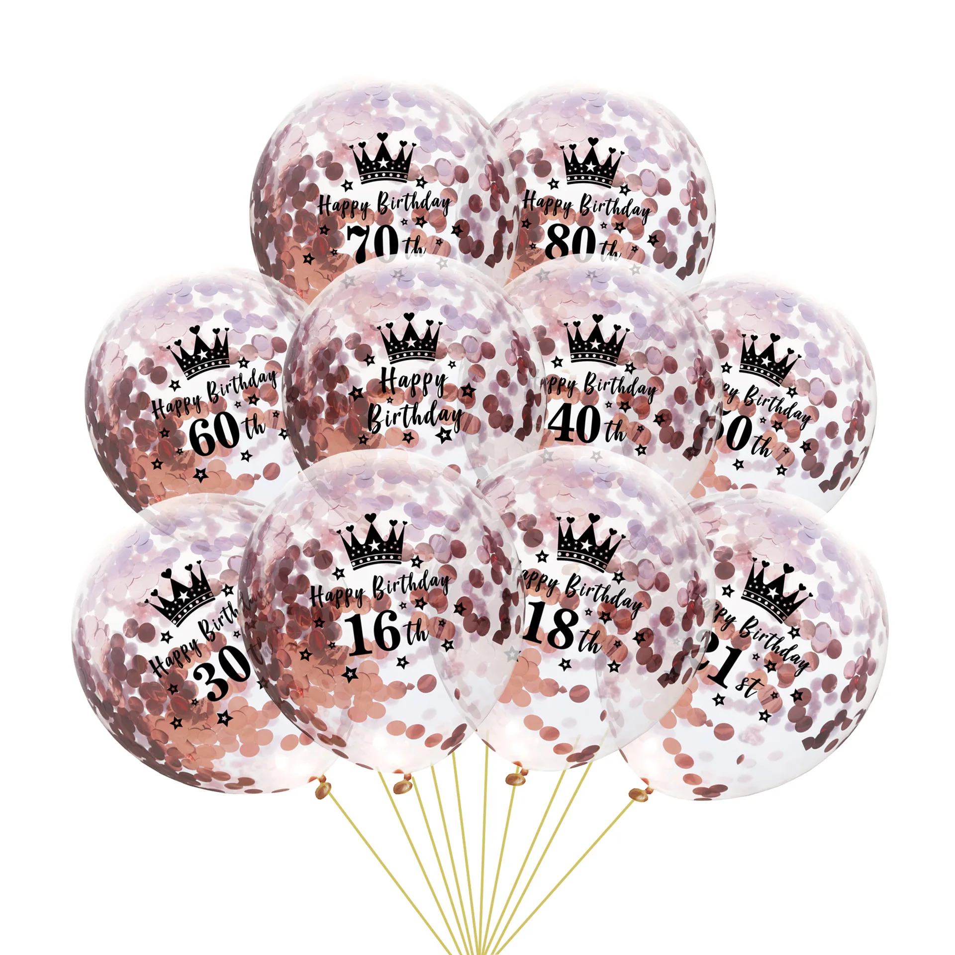 
Factory wholesale 12inch latex Confetti Ballon with 21th 30th 50th happy birthday crown for birthday party 