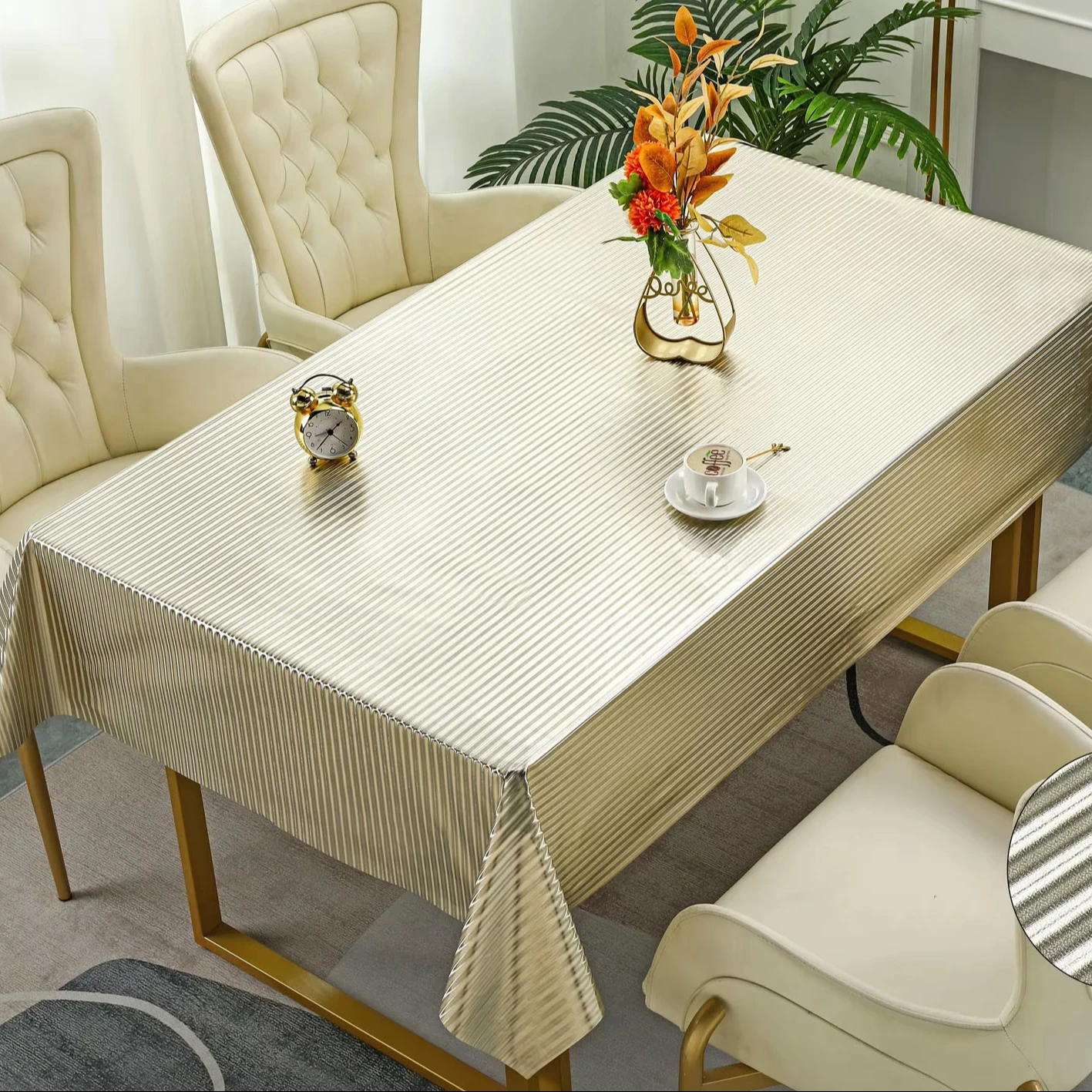 New Hot Product PVC Metalized Transfer full length rectangle waterproof party event table cloth