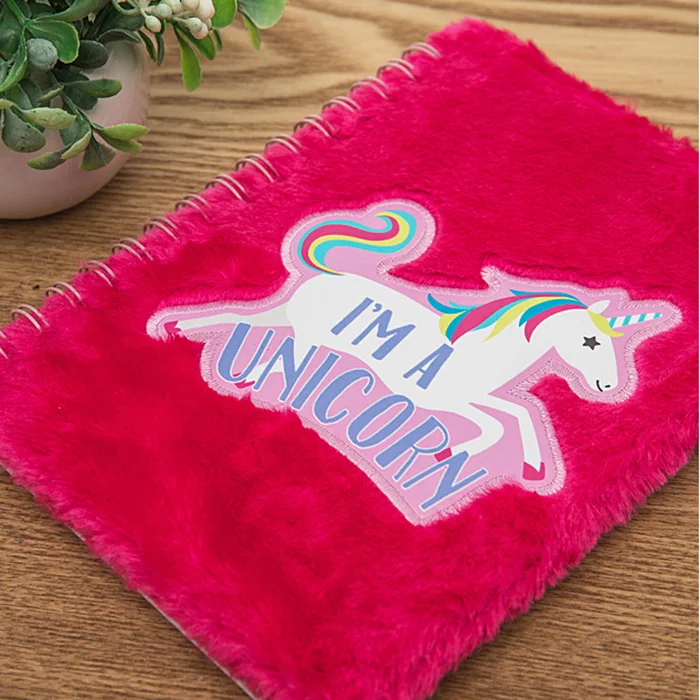 Promotional Children Girl Birthday Gift Set Beautiful Cute Plush Cover Unicorn School Hardcover Notebook