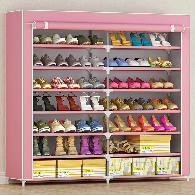 SuoErNuo 2 rows of 7 layers of 14 cloth shoe cabinet entryways shoe rack home non-woven space saving fabric shoe rack