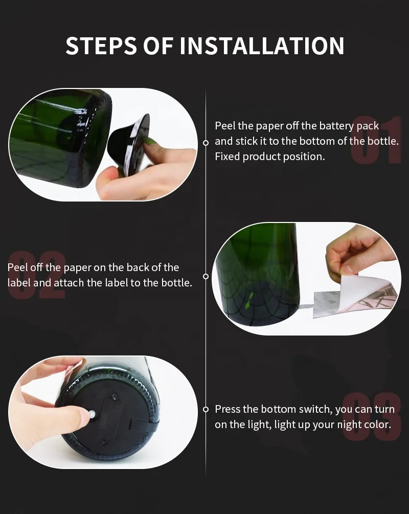 Manufacturer Private Label Wine Waterproof Grow In The Dark Champagne Label Led Bottle Sticker El Wine Label