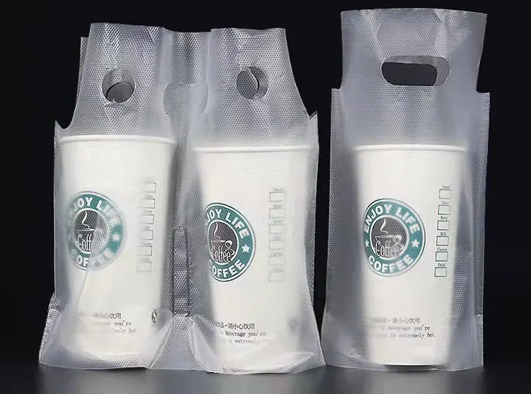 Cheap price plastic bubble tea packaging carrier bag take away boba bag