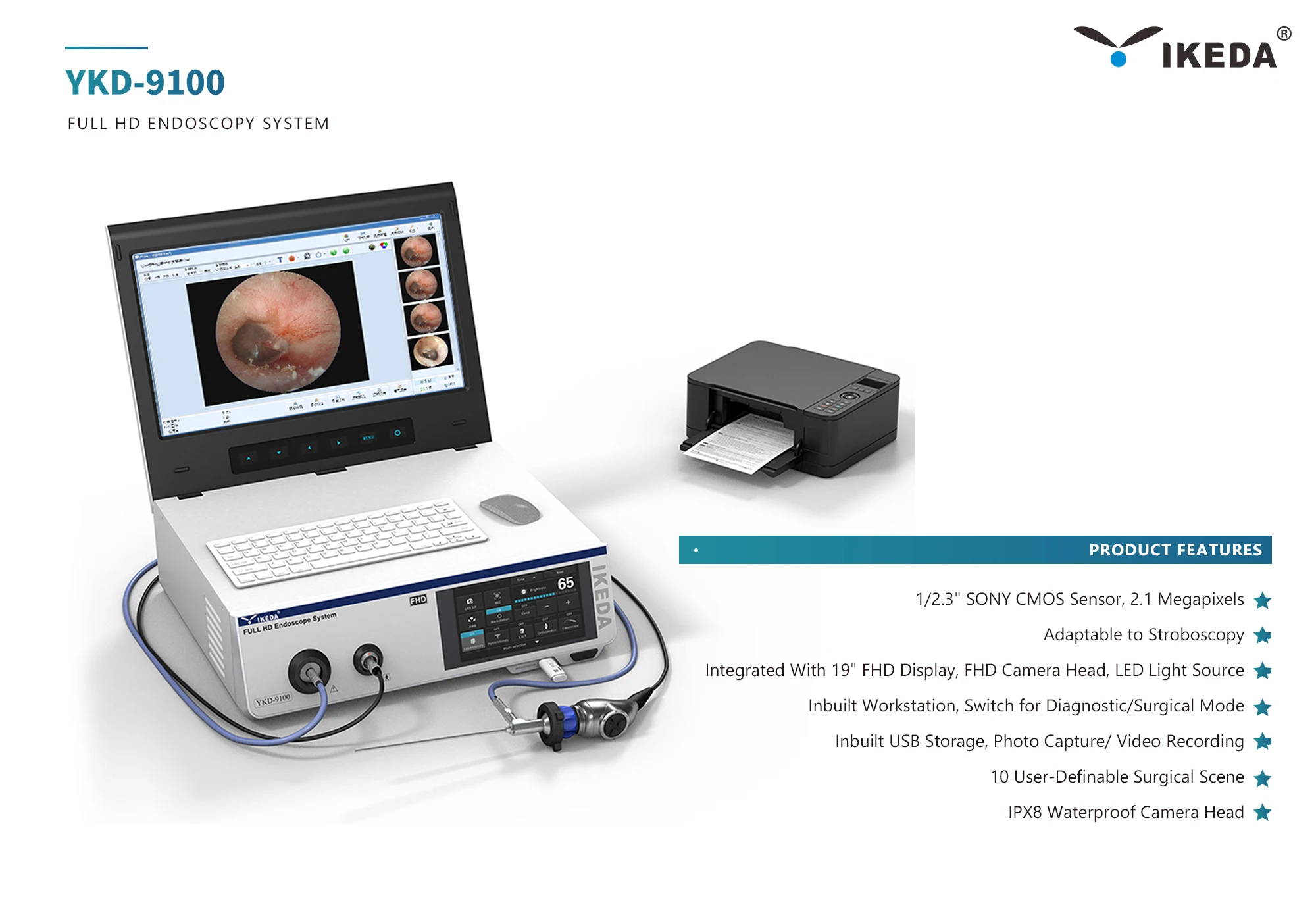 YKD-9100 Full HD Endoscopic Camera Imaging System Portable Folding ENT Unit With Workstation
