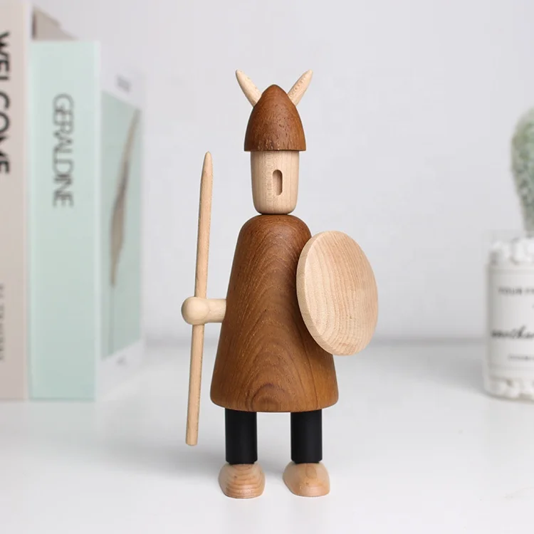 
New Arrival Nordic Viking Miniature Wooden Puppet Creative Figurines Home Decor Statue teak Wooden Ornament Kids New Year Gifts 