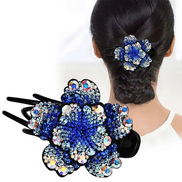 
Women Retro Rhinestone Flower Hair Claw Female Duckbill Clip Headdress Hairpin Plate Hair Grab Fashion Hair Accessories 