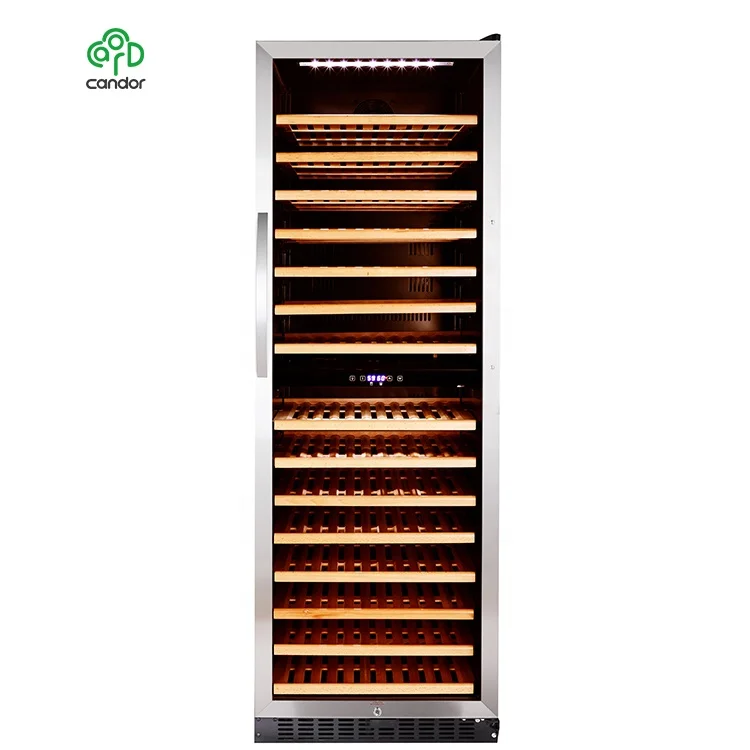 Candor 155 bottles capacity dual zone compressor wine cellar for restaurant wood rack storage luxury wine cooler