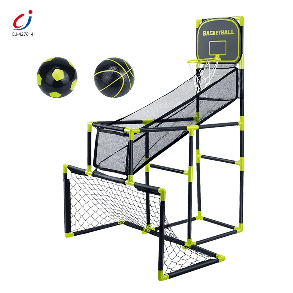 Chengji basketball hoop soccer goal kids 2 in 1 sports set toys boy moveable outdoor basketball hoop stands with backboard