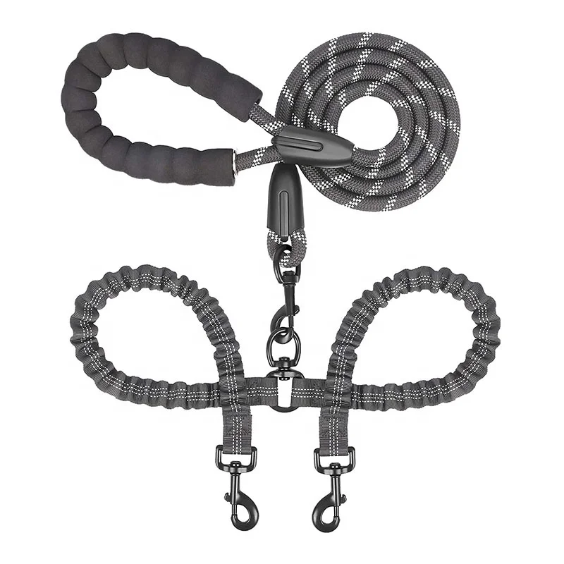 
Professional Manufacture Nylon Durable Elastic Double Handle Bungee Dog Leash For Training 
