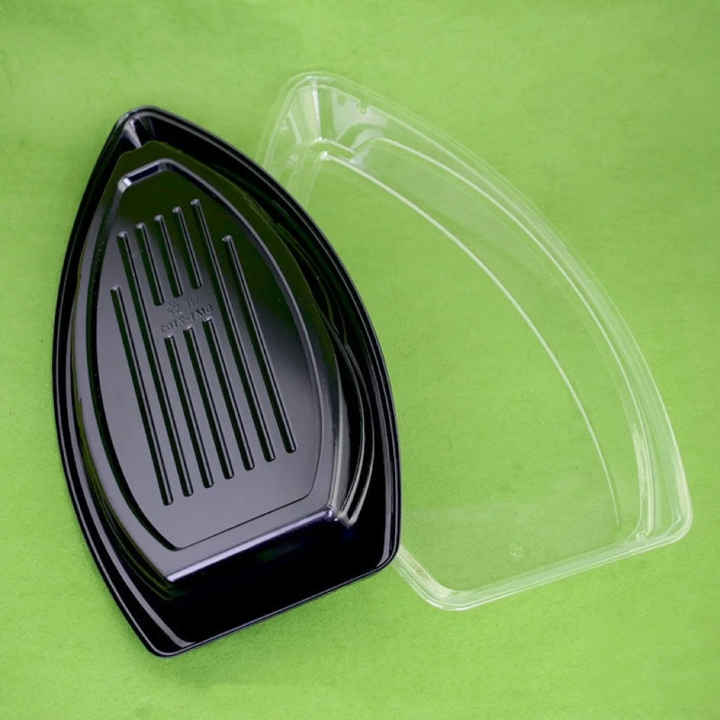 Custom Eco-friendly Luxury Boats Plastic Sushi Box Square Circular Rectangle Black Colored Sushi Takeaway Packaging Box Togo