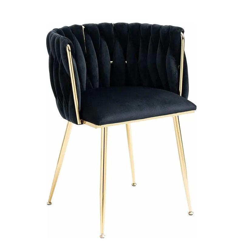Unique Design Hot Sale Modern Hand Weaving Side Chair Black Velvet Upholstered Dining Chairs With Gold Legs