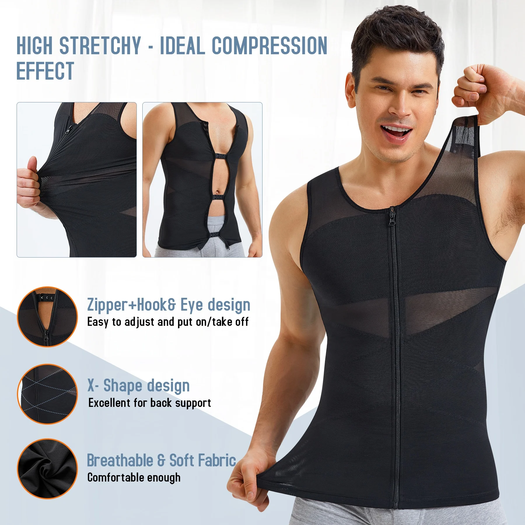 High Quality Gynecomastia Compression Shirts for Men Shapewear Tummy Control Body Shaper Slimming Undershirts