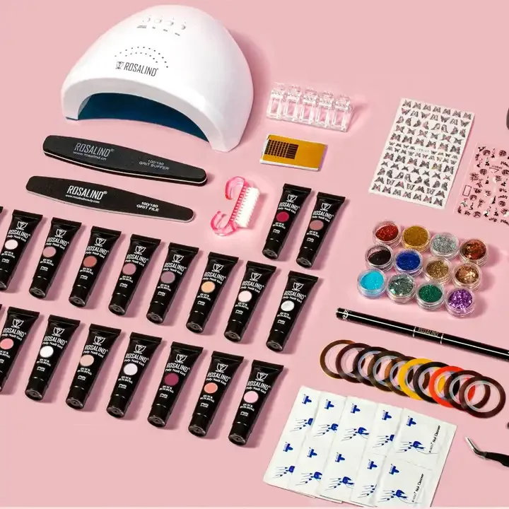 ROSALIND nail supplier oem long lasting 20 pastel jelly colors acrylic poly gel nail full set extension starter kit with uv lamp