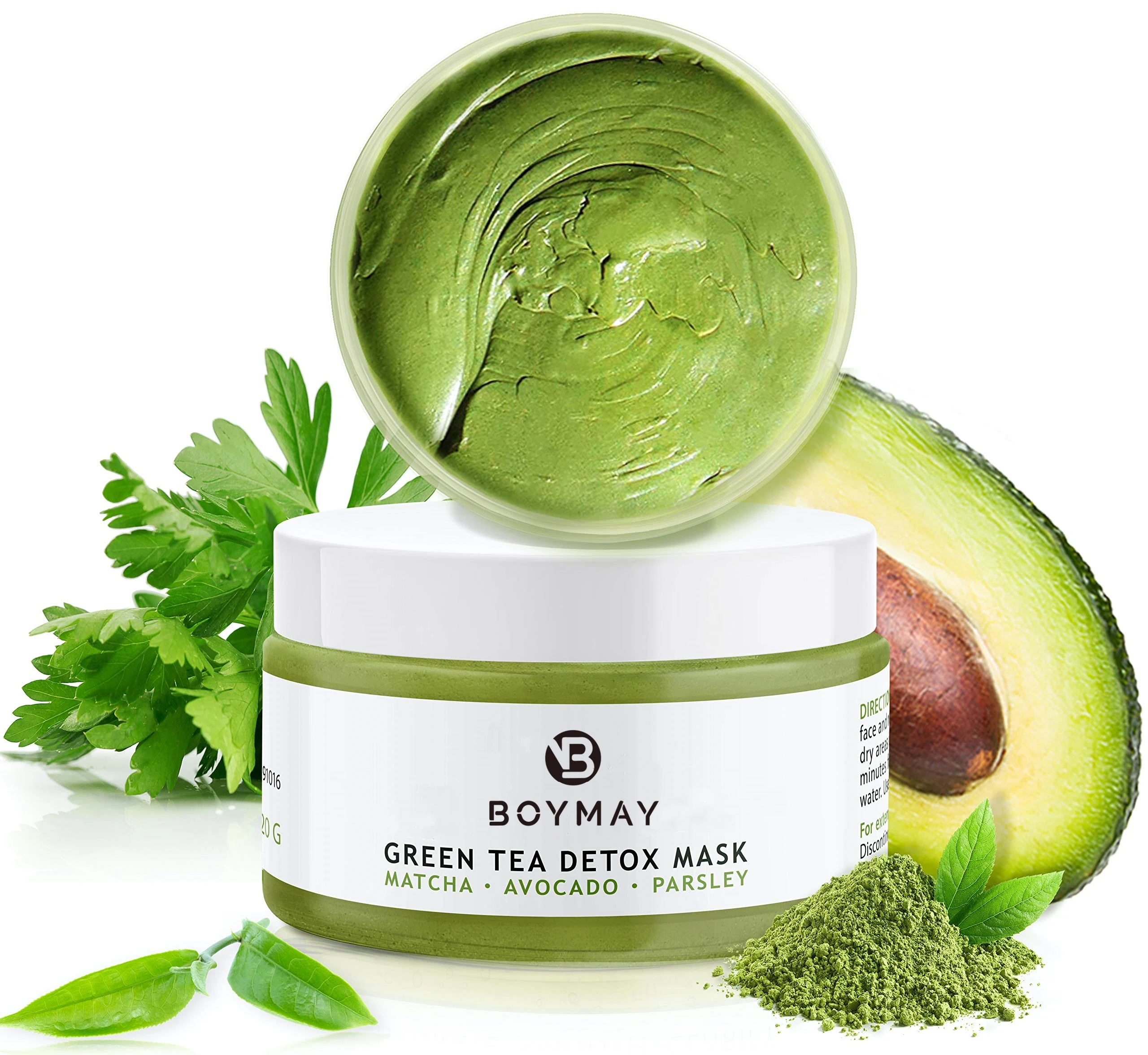 Organic Natural Vegan Green Tea Matcha Avocado Facial Mud Mask For Soft Glowing Complexion