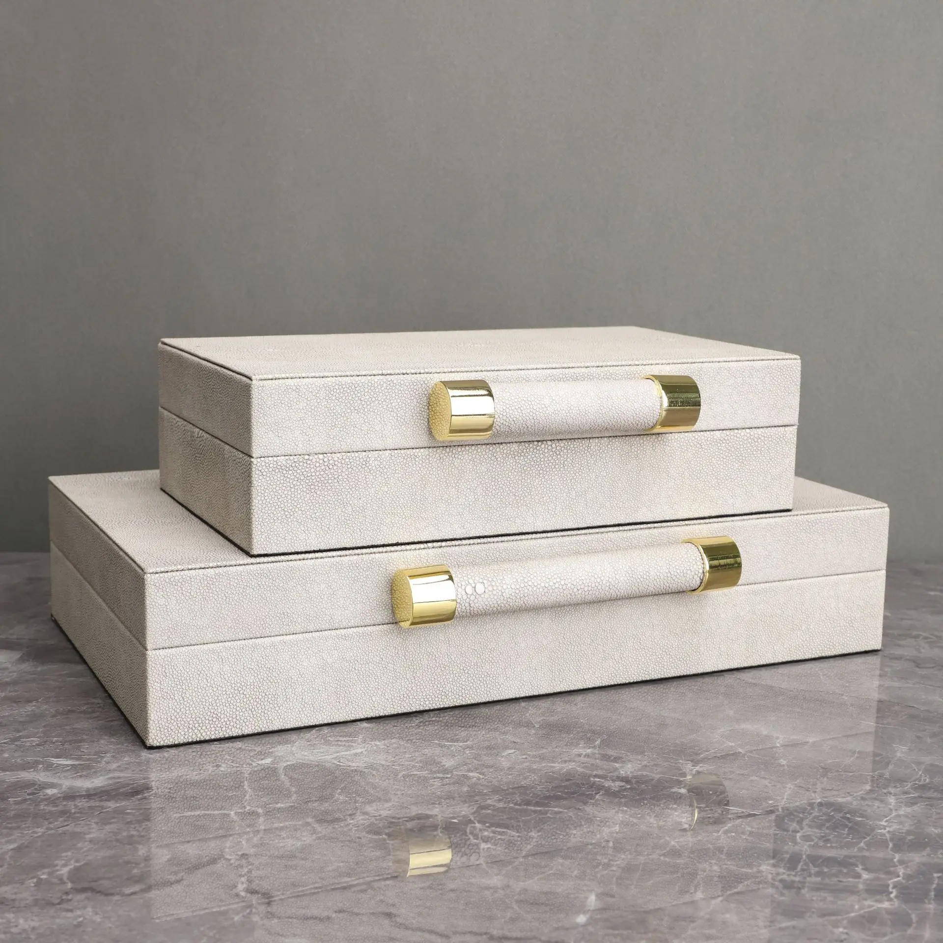 2pcs Elegant New Chinese Style Leather Jewelry Boxes Practical Table Decor for Anniversary Gift Color Changing Storage