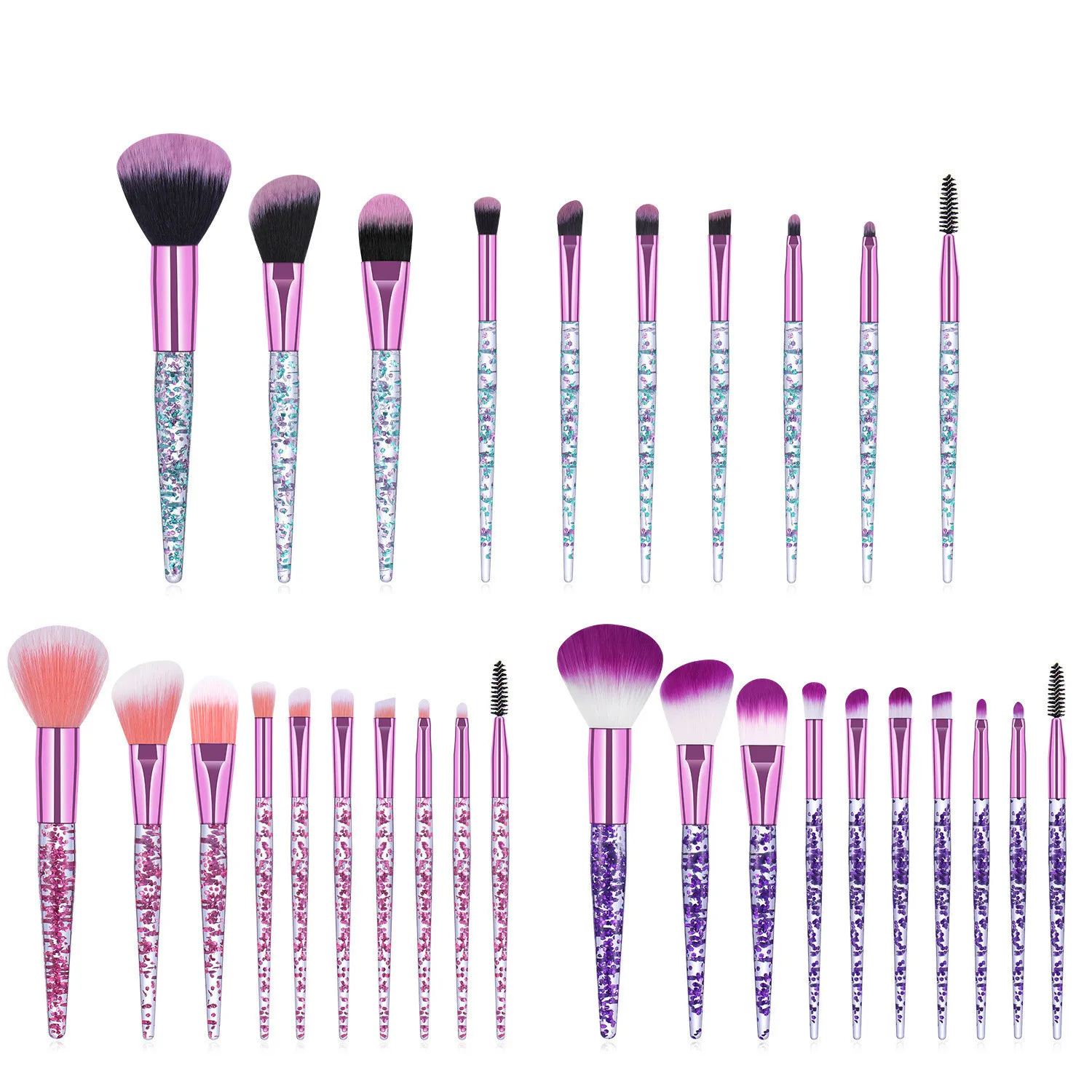 10 Pcs Purple Pink Crystal  Handle  Acrylic Clear Custom Logo Cosmetics Make up Brush Set  eye shadow eyeshadow blending brush