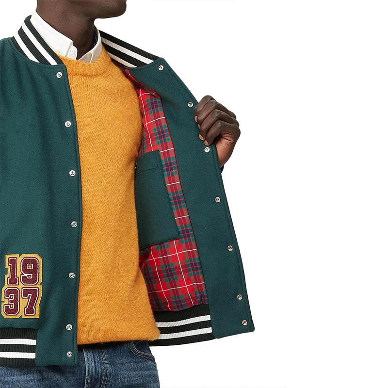 Hot Stylish Streetwear Mens Bomber College Vintage Sweatshirt Custom Patch Baseball Varsity Jacket