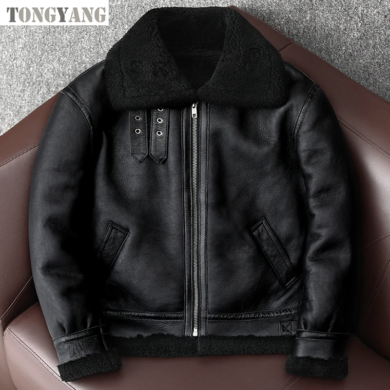 Пальто из натурального меха дубленки TONGYANG мужское 100% пальто коричневое черное утепленное зимнее летное овчины