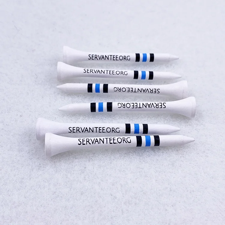 7cm White Wooden Golf Tees 2 Colors Custom logo Stripes Printing Wood