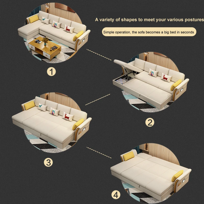 ULT-XJ-03 Factory wholesale  wooden frame Cotton and linen extend cum bed  with storage modern folding small sofa bed