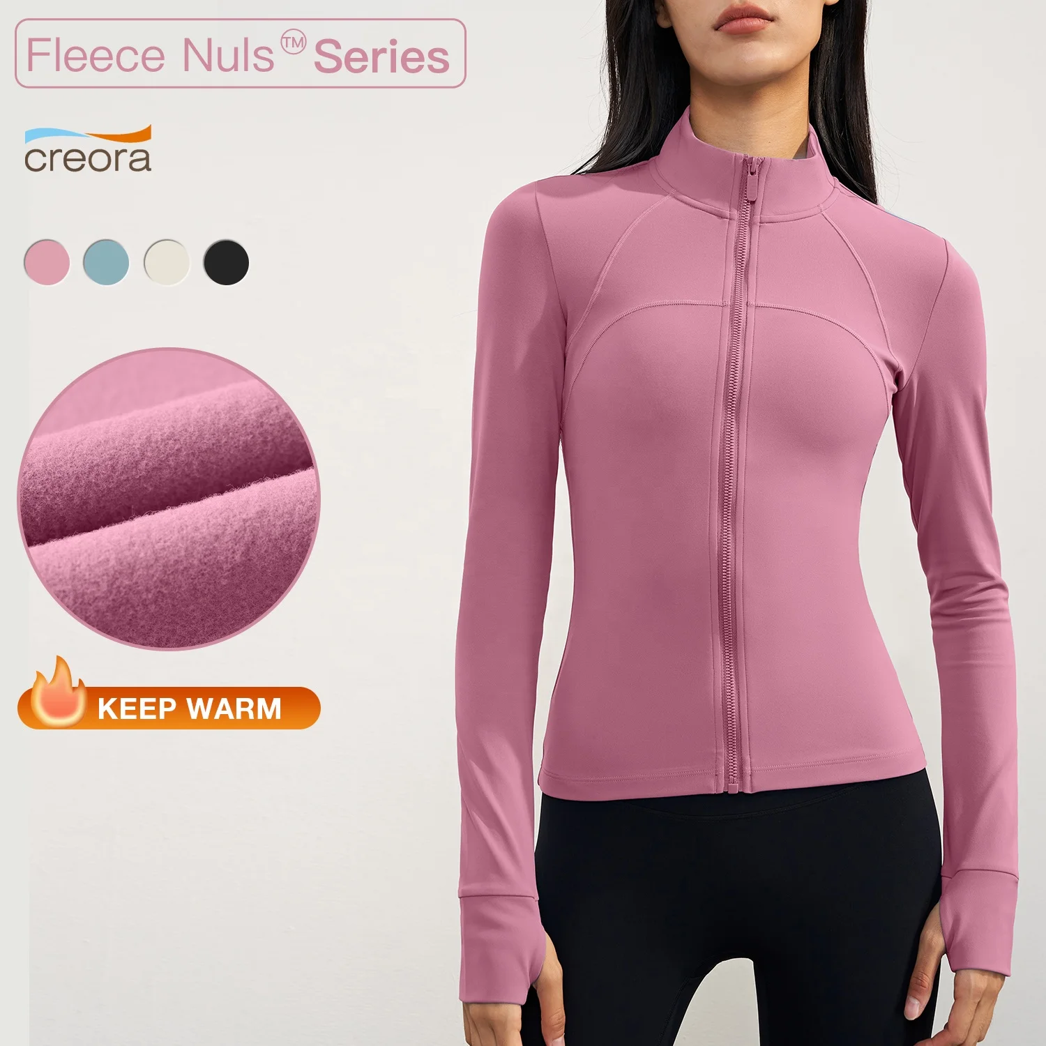 Winter Fleece Causal Zip Up Sleeve Sports Jackets Custom Women Yoga Tops With Thumb Hole 80nylon 20spandex